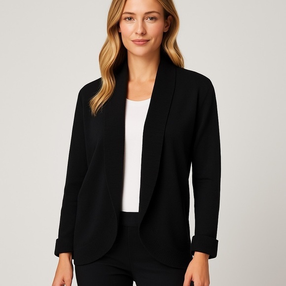 Misook Sweaters - Exclusively Misook Black Open Front Ribbed Knit Cardigan Sweater Size XL